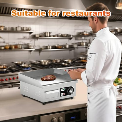 14’’ Commercial Electric Griddle - Electric Cast Iron Griddle w/Stainless Steel Material and Non-Stick, 110V Commercial Griddle w/ 1/2" Thick Iron Cooking Plate for Indoor and Restaurant - size: 14 INCH