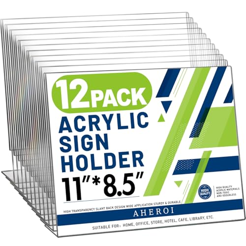 Aheroi Acrylic Sign Holder 8.5x11, Plastic Sign Holder Acrylic Stand 12Pack - color: Horizontal Style 1, size: 11*8.5″-12 Pack