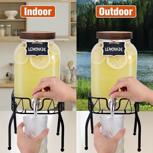 Mustry 1 Gallon Glass Drink Dispenser for Parties with Stand & Acacia Lid - size: Single, with Stand