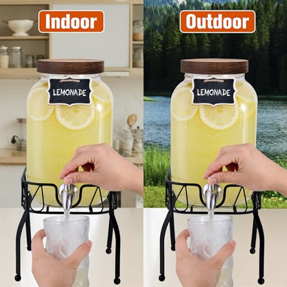 Mustry 1 Gallon Glass Drink Dispenser for Parties with Stand & Acacia Lid - size: Single, with Stand