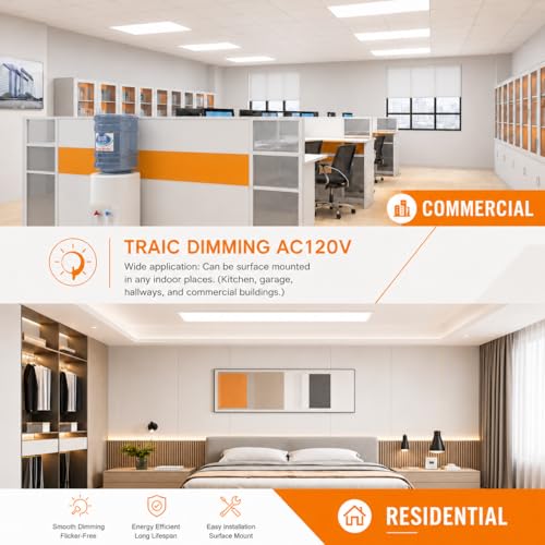 1x4 Led Flat Panel Light Surface Mount Ceiling Light, 3CCT 3000K/4000K/5000K Dimmable, 30W/40W/46W 5060LM -Lit, Flush Mount or Drop Ceiling for Office Kitchen Garage, White (8 Pack) - size: 8 Pack