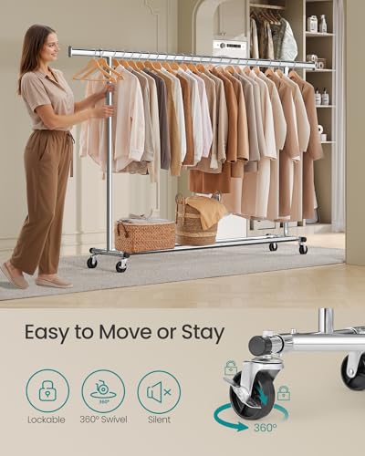 SONGMICS Clothes Rack with Wheels, Heavy-Duty, 330 lb Load Capacity - color: Silver, size: 17.7"D x (63"-78.7")W x 63.6"H