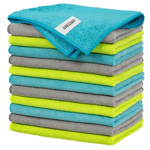 FIXSMITH Microfiber Cleaning Cloth - Pack of 12, Multi-Functional Towels, Size: 12 x 16 in, Highly Absorbent Rags, Lint-Free, Streak-Free for Car, Kitchen, Home, Office - color: 3 Colors Assorted, size: 12pk