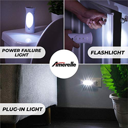 Amerelle LED Emergency Lights For Home Power Failure, 5 Pack - Triple Function Power Failure Light and Plug In Flashlight Combo, With Rechargeable Battery - Be Snow Storm & Hurricane Ready (71134)
