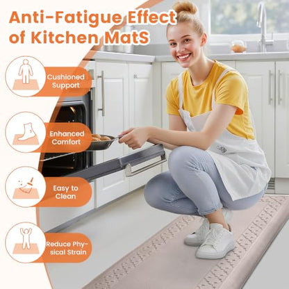 4/5 Inch Thicker Kitchen Mats Anti Fatigue Comfort Mat Standing Desk Rugs - color: Khaki, size: 60"L x 17"W x 0.8"Th