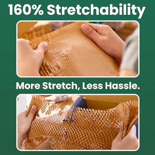 12" x 35FT Honeycomb Packing Paper Roll for Moving & Shipping – Expandable Kraft Cushion Wrap for Small Business Packaging – Eco Friendly Protective Packing Material - size: 12 Inch x 35 Feet
