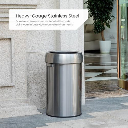 Home Zone Living 16 Gallon Commercial Trash Can with Removable Open Top Lid - color: Brushed Silver, size: Round