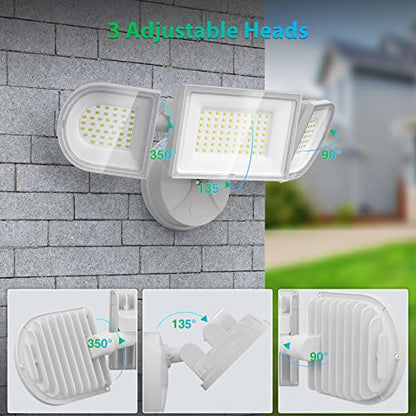 iMaihom 180W LED Security Light, 18000LM Flood Light Outdoor, Wired, Switch Controlled, IP65 Waterproof Exterior Floodlight, 6500K Daylight White, 3 Adjustable Heads for Garage, Yard, Entryway (White) - color: White