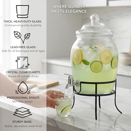 Style Setter Glass Beverage Drink Dispenser Fortuna with Metal Stand, 2 Gal - size: 2 Gallon