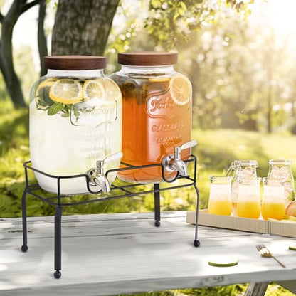 Mustry 1 Gallon Glass Drink Dispenser for Parties with Stand, 2 Pcs - size: Double, with Stand