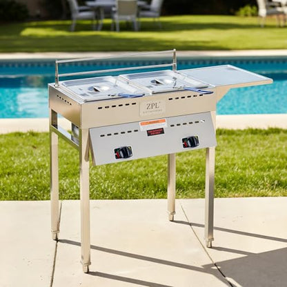 Deep Fryer – Propane Deep Fryer for Outdoor- 18 Qt Stainless Steel Commercial Quality Double Fryer with Baskets, Lids & Hose - Ideal for Frying Fish, Wings, and More
