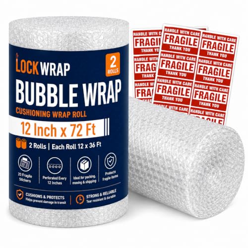 Bubble Wrap for Packing (2 Rolls, 12 in x 72 ft Total)