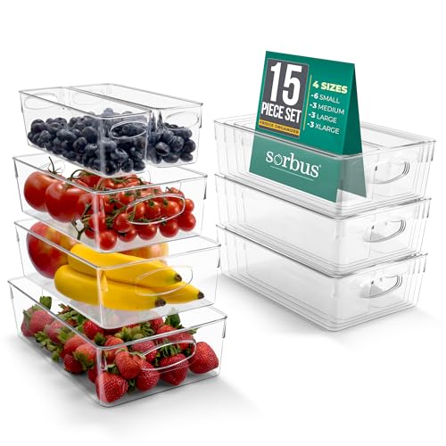 Sorbus Fridge Organizers and Storage, Clear Bins (15 Pack) - size: Small/Medium/Large/XL, style: 15 Pack