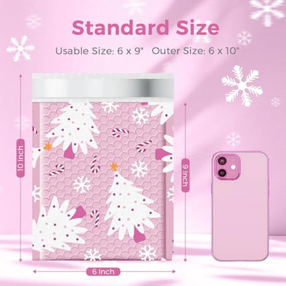 Metronic Christmas Bubble Mailers 6x10 Inch 50 Pack Cute Bubble Mailers - color: Pink Tree, size: 6x10" 50PC