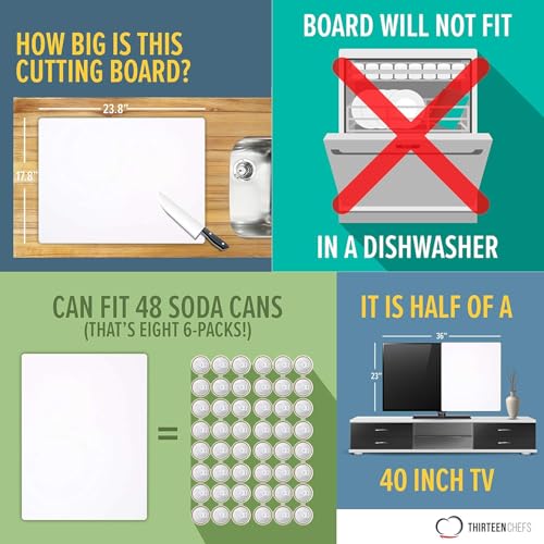 Thirteen Chefs Extra Large 24 x 18 Plastic Cutting Board - 1/2" Thick White HDPE for Restaurants and Professional Kitchens - color: White, size: 24"L x 18"W
