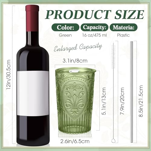 Wiwiqing 12 Set 16oz Vintage Tumbler with Lid and Straw Bulk, Green - color: Green