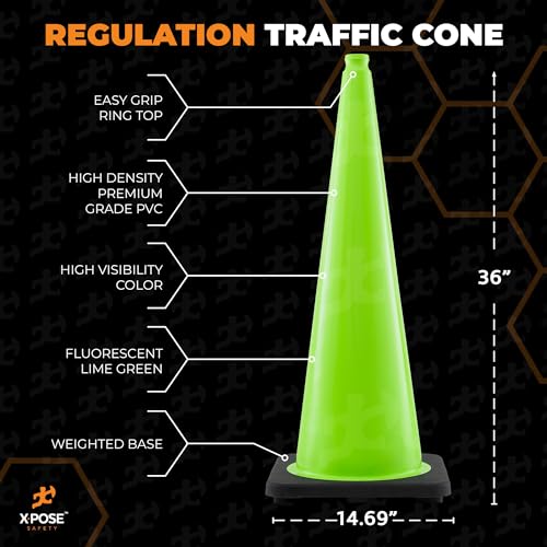 Xpose Safety 36” Lime Green Traffic Cone - 24 Pack - color: Lime, size: 36" 10lb. Cone