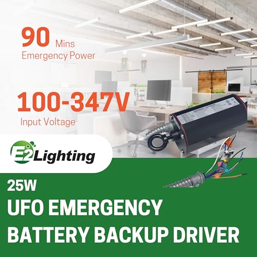 E2 LIGHTING 25W UFO Emergency Battery Driver, 100-347V Input, High Bay - color: 25W w Battery