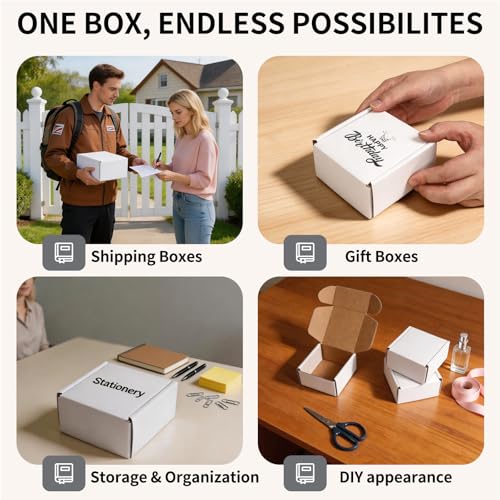 Fishat 4" x 4" x 2" White Corrugated Cardboard Shipping Boxes Set of 25 - size: 4" x 4" x 2"