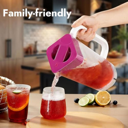 CURTA 1 Pack 2 Liters/68 oz Plastic Pitcher with Lid & Handle for Kitchen,ICED JUICE and Coffee Carafe Beverage Serveware, Acrylic Water Jug for Hot/Cold Drinks&lemonade - color: Red