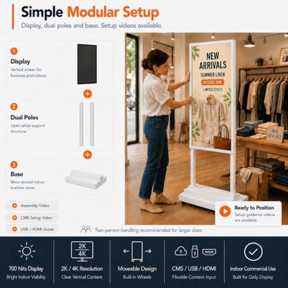50" Floor Standing Digital Signage Kiosk, 4K UHD Display - size: 50 Inch