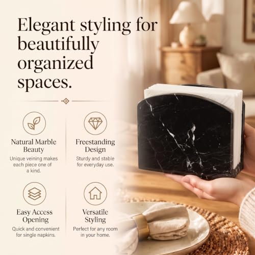 Radicaln Marble Napkin Holder for Table 6.5" Paper Napkin Dispenser Stand - color: Black