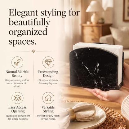 Radicaln Marble Napkin Holder for Table 6.5" Paper Napkin Dispenser Stand - color: Black