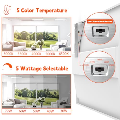 OKQ 2x2 LED Troffer Center Basket Panel,Color Tunable 3500K/4000K/5000K, Watt Adjustable, 30W/35W/40W-Up to 6000Lumens,0-10V Dimmable Recessed Back-Lit Drop Ceiling Light,ETL Qualified, 4Pack - size: 2X2 4Pack