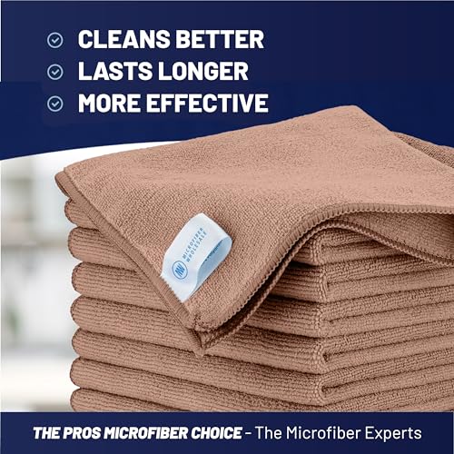 MW Pro Microfiber Cleaning Cloth | Tan | 12 Pack | 16” x 16” | All Purpose Microfiber Towels - Clean, Dust, Polish, Scrub, Absorbent - color: Tan