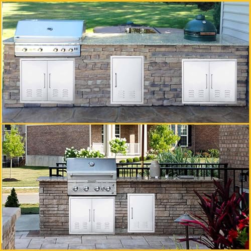 Outdoor Kitchen Doors, 20x27 Inch 304 Stainless Steel BBQ Access Door with Vent, Double Steel Doors for Outdoor Grill Island - size: 20W x 27H- Right