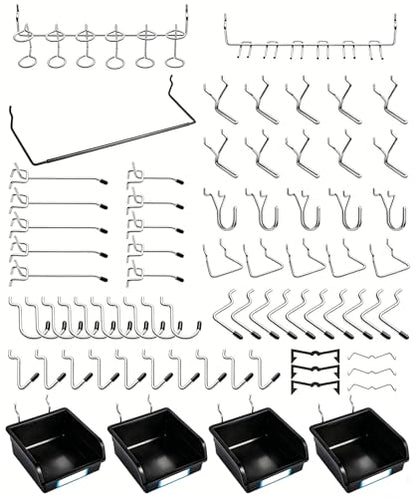 FRIMOONY Pegboard Hooks, with Bins, Peg Locks, for Organizing Various Tools, 131 PCS, 60 of Which are Locks - style: 131PCS