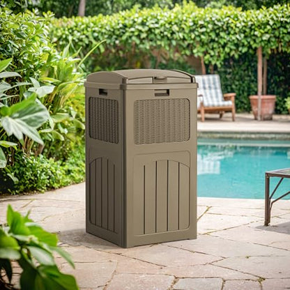 Flamaker 30 Gallon Trash Can, Resin Outdoor Garbage Can with Lid - color: Brown, size: 1 Pack