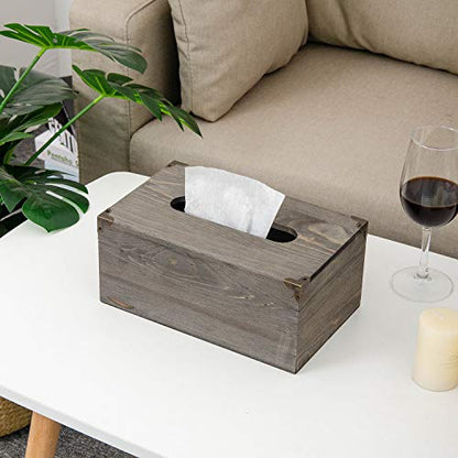 Distressed Wooden Rustic Facial Tissue Box Holder Tissue Box Cover Napkin Dispenser for Bathroom Living Room Dining Room Bedroom Toilet (Grey) - color: Grey