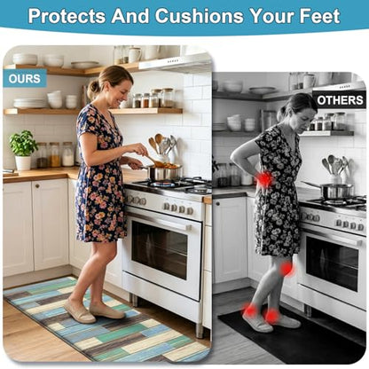 LOKHOM Kitchen Floor Mats, 24x59 Anti Fatigue Cushioned Runner Rug, Teal - color: Teal