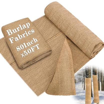 Buryeah 1 Pack 80 Inch X 50 ft Burlap Fabrics Roll Natural Jute Garden - size: 80 Inch x 50 ft