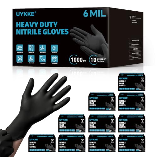 Nitrile Gloves HEAVY DUTY 6 Mil Disposable Rubber Black Gloves Large - size: Large
