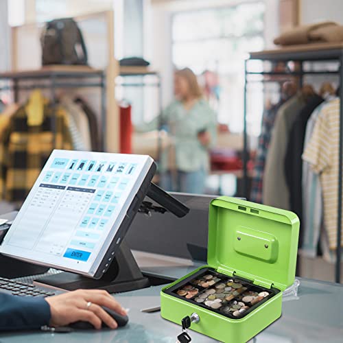 KYODOLED Medium Cash Box with Money Tray,Small Safe Lock Box with Key,Cash Drawer,7.87"x 6.30"x 3.54" Limegreen Medium - color: Limegreen, size: Medium