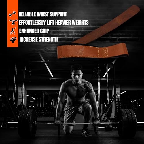 Genuine Leather Lifting Straps, Wrist Assistance for Heavy Pulls, Weightlifting Bodybuilding, Gym, Fitness Accessories, Strength Training, Powerlifting, & Deadlifts - color: Real-Leather/Strap-Black, size: Leather/Black