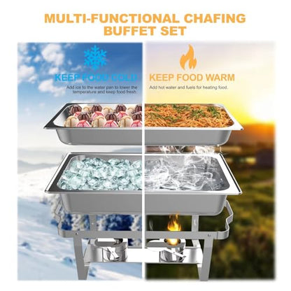 Festa Essential 3 Pack 8QT Rectangular Chafing Dish Buffet Set Stainless Steel Catering Chafers Food Warmer with Full,Half Food Pan,Fuel Holder,Foldable Frame For Weddings/Parties/Banquets Events - size: 1/1 pan*3, 1/2 pan*6