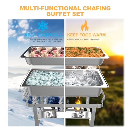 Festa Essential 3 Pack 8QT Rectangular Chafing Dish Buffet Set Stainless Steel Catering Chafers Food Warmer with Full,Half Food Pan,Fuel Holder,Foldable Frame For Weddings/Parties/Banquets Events - size: 1/1 pan*3, 1/2 pan*6