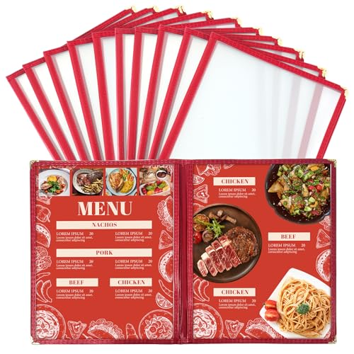 Menu Covers 8.5 x 11 | Restaurant Recipe Menu Covers Transparent Restaurant Menu Covers for Kitchen, Drink, Wine Menu Covers Burgundy (10, 8.5"x 11" (2 Page, 4 View)) - size: 8.5"x 11" (2 Page, 4 View)