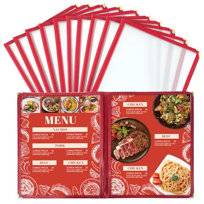 Menu Covers 8.5 x 11 | Restaurant Recipe Menu Covers Transparent Restaurant Menu Covers for Kitchen, Drink, Wine Menu Covers Burgundy (10, 8.5"x 11" (2 Page, 4 View)) - size: 8.5"x 11" (2 Page, 4 View)