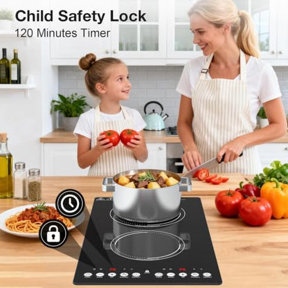 VBGK induction cooktop,110V 2300W countertop hot plate with Brushed Panel LED touch Control, induction cooker with 9 Power Levels, Kids Lock & 2H Timer,12 Inch doubledouble burner hot plate - size: double induction cooktop