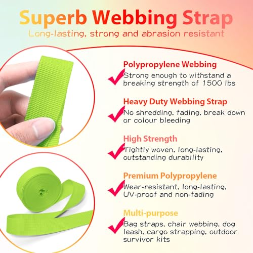 Polypropylene Webbing 1 Inch 1.5 Inch Nylon Webbing Straps Poly Strapping - color: Light Green, size: 1 inch x 10 yards