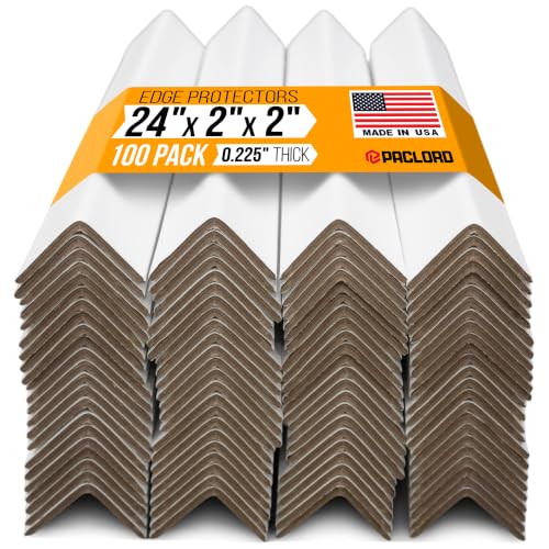 24" x 2" x 2" Reinforced Cardboard Edge Protectors, White (Pack of 100) – 0.225" Thick Extra Heavy-Duty Cardboard Corner Protectors – American Quality V-Board Pallet Edge Guard - color: Thickness: 0.225", size: Pack of 100