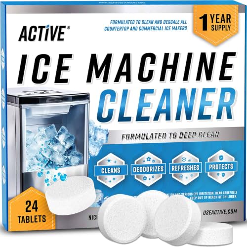 ACTIVE Ice Machine Cleaner Maker Descaler - 24 Clean Tablets Compatible with Frigidaire, Opal, GE Profile, Kitchenaid, Nickel Safe Scale Remover for Countertop, Nugget Ice Makers - Bulk 1 Year Supply - style: 24 Tablets Descaling Cleaner for Ice Maker