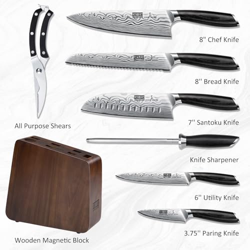 HOSHANHO 8 Pieces Knife Set with Magnetic Block, Ultra Sharp Powder Steel Knife Block Set, Professional Chef Knife Sets with Ergonomic Handle & Knife Sharpener - size: 8 Pieces Knife Set