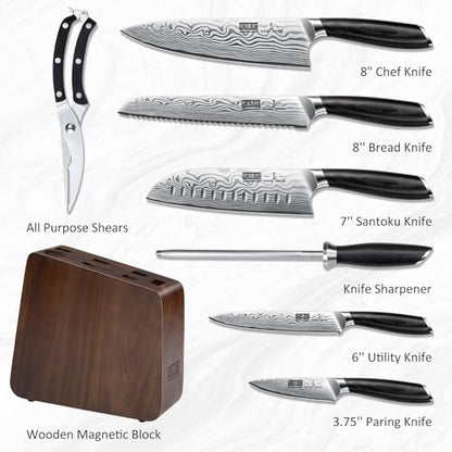 HOSHANHO 8 Pieces Knife Set with Magnetic Block, Ultra Sharp Powder Steel Knife Block Set, Professional Chef Knife Sets with Ergonomic Handle & Knife Sharpener - size: 8 Pieces Knife Set