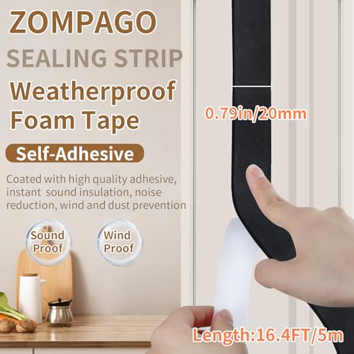 ZOMPAGO Single Sided Foam Weather Stripping Seal Tape Black,0.8in x 16.4FT - color: Black, size: 0.8in x 16.4FT