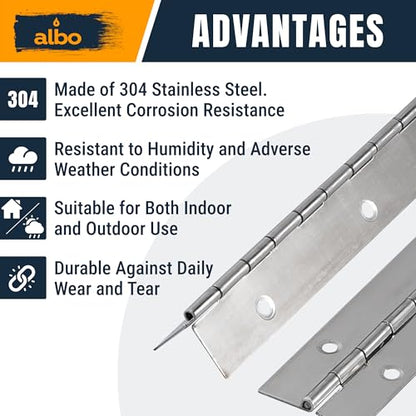 ALBO 12" x 2" Piano Hinge Stainless Steel 304, Silver, 2-Pack - color: Silver, size: 12 Inch
